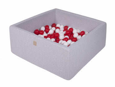 Vierkante ballenbak - Licht grijs met Rode en Witte ballen
